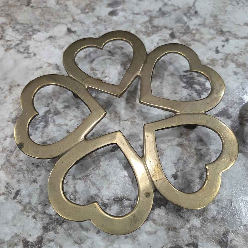 Vintage Brass Gold Heart Trivets- Set of 2 Cottagecore Grandmacore